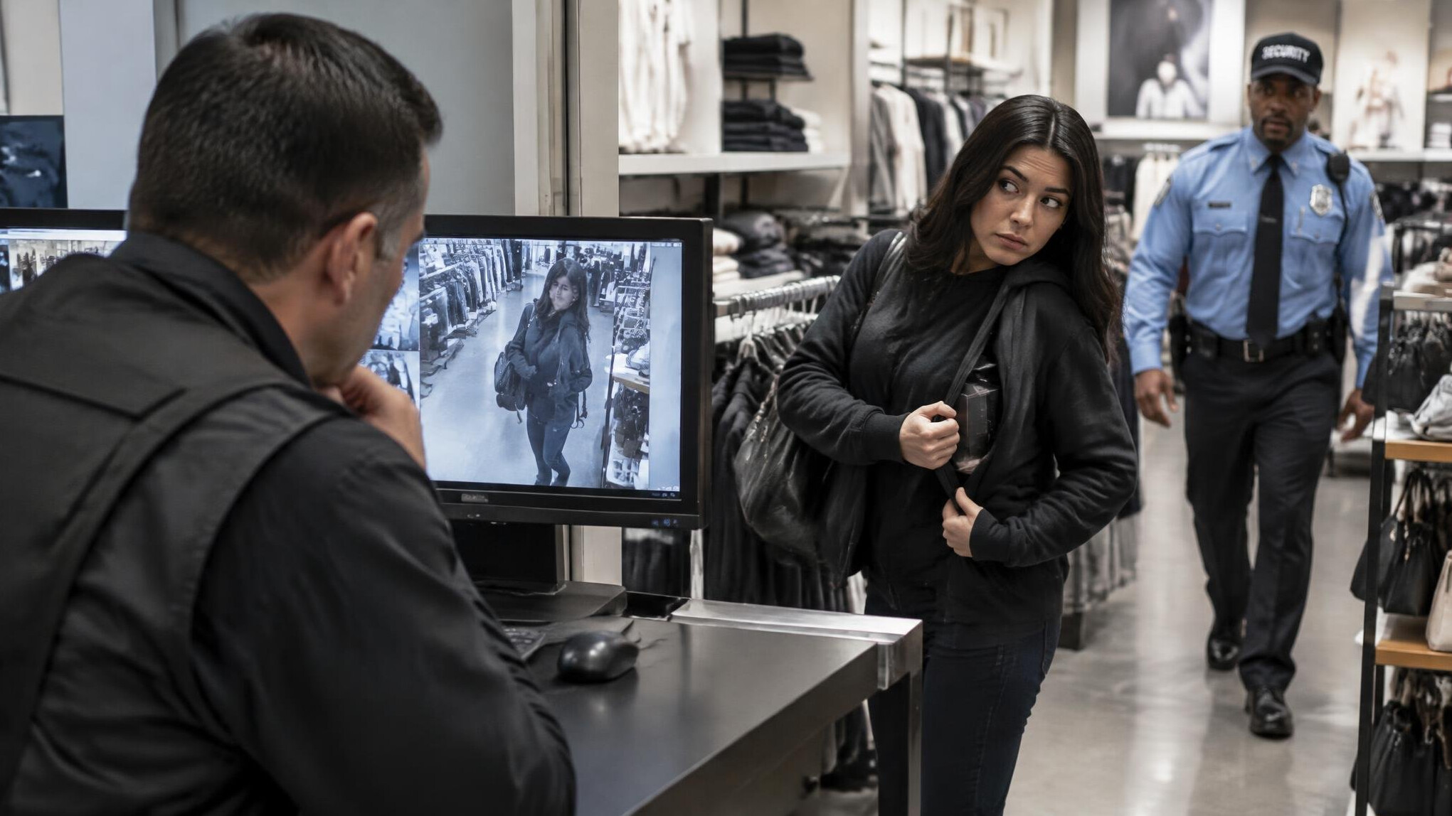 store detective watching surveillance